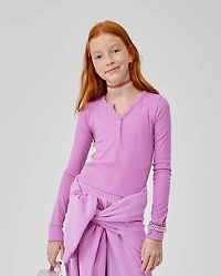 Girls Sueded Rib Henley Top