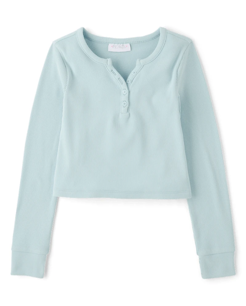 Haut Henley côtelé en suède pour fille