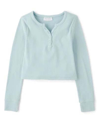 Girls Sueded Rib Henley Top