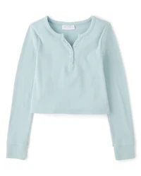 Haut Henley côtelé en suède pour fille