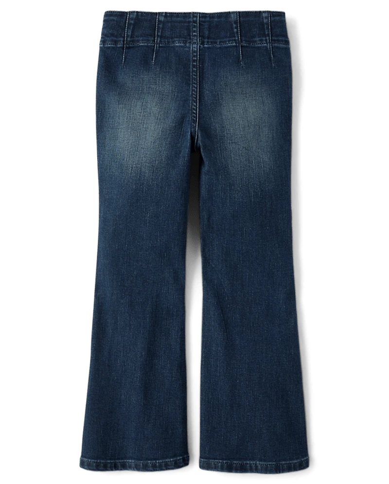 Girls Rhinestone Bow Flare Jeans