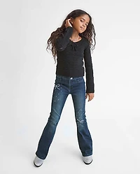Girls Rhinestone Bow Flare Jeans