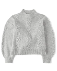 Girls Faux Pearl Cable Knit Cropped Sweater