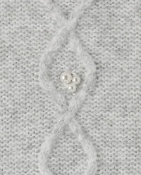 Girls Faux Pearl Cable Knit Cropped Sweater