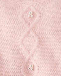 Girls Faux Pearl Cable Knit Cropped Sweater