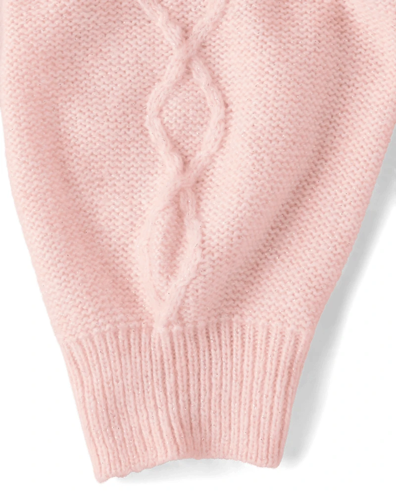 Girls Faux Pearl Cable Knit Cropped Sweater