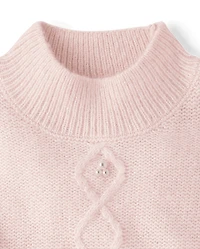 Girls Faux Pearl Cable Knit Cropped Sweater