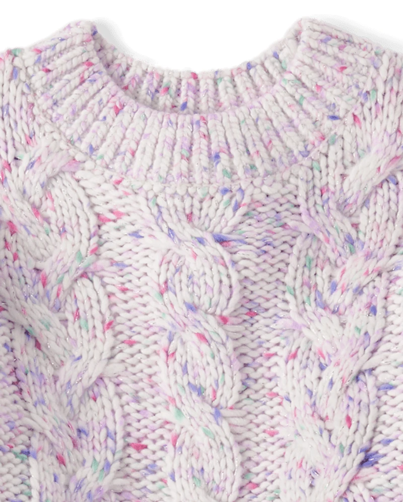 Pull court en maille torsadée arc-en-ciel pour fille