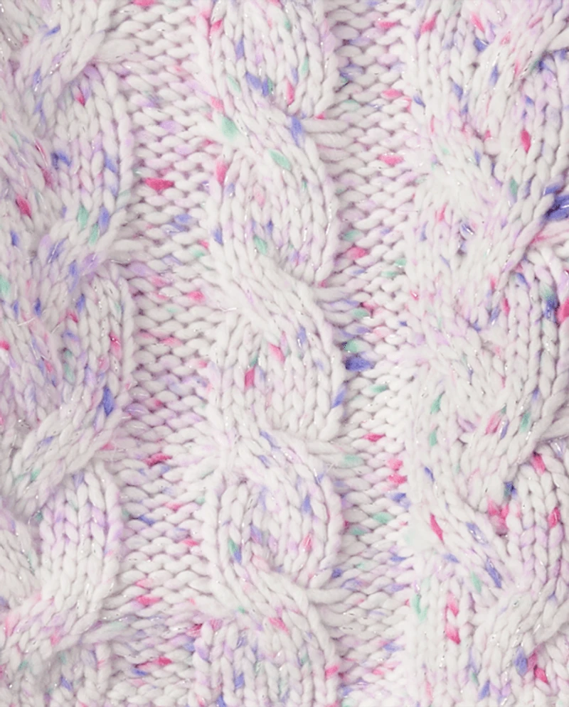 Pull court en maille torsadée arc-en-ciel pour fille