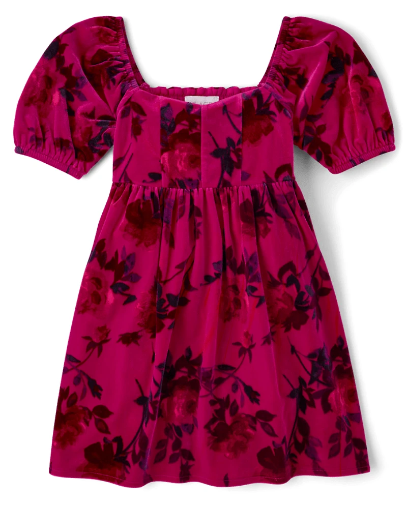 Girls Floral Velour Corset Dress