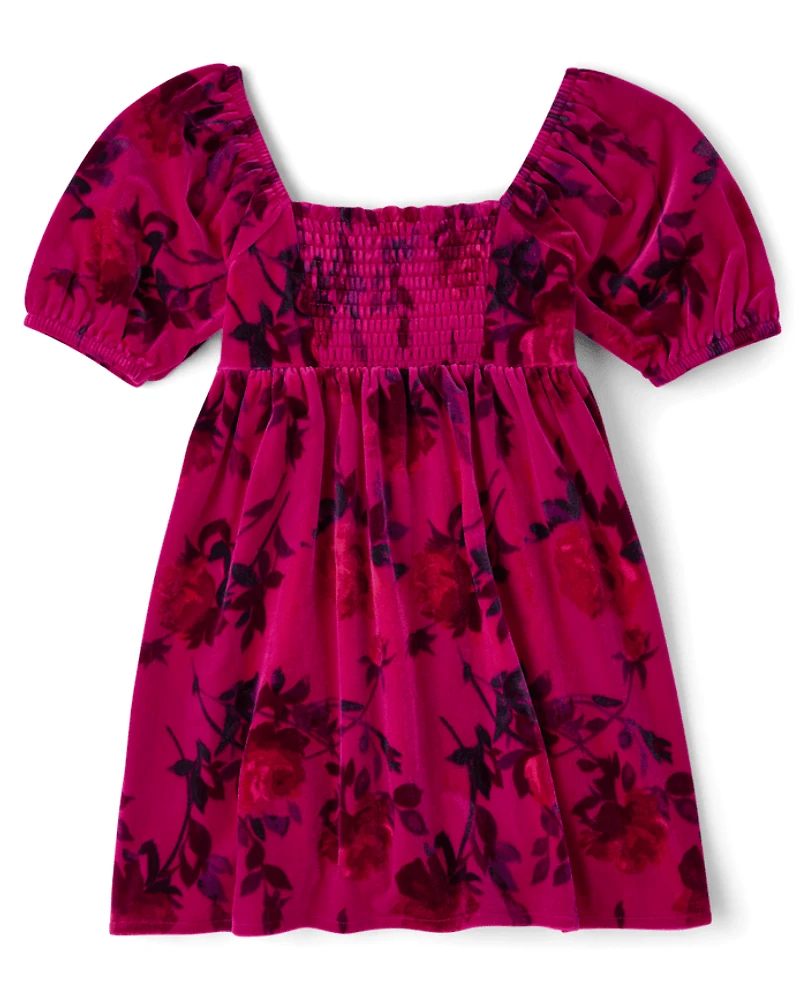 Girls Floral Velour Corset Dress