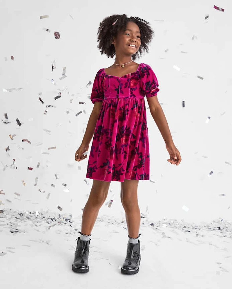 Girls Floral Velour Corset Dress