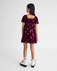 Girls Floral Velour Babydoll Dress