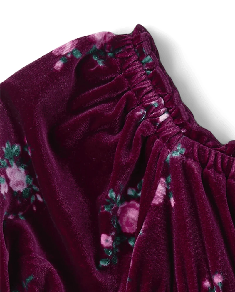 Girls Floral Velour Babydoll Dress