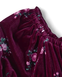 Girls Floral Velour Babydoll Dress
