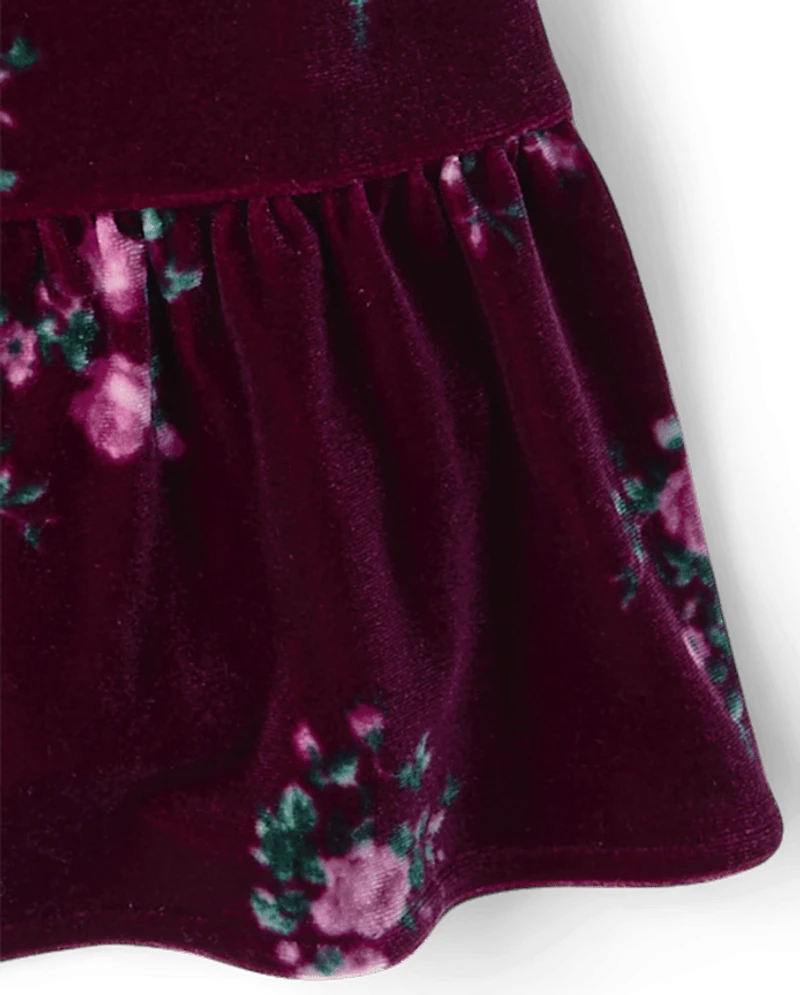 Girls Floral Velour Babydoll Dress
