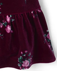 Girls Floral Velour Babydoll Dress