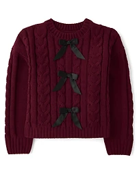 Girls Bow Cable Knit Chenille Sweater
