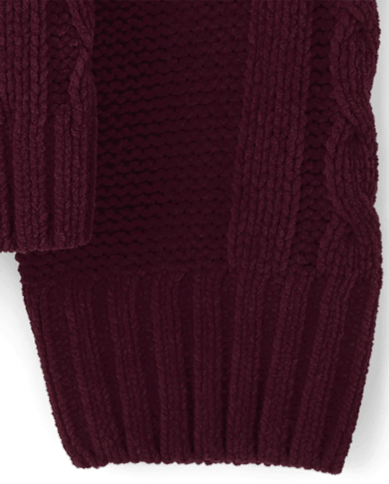 Pull en chenille torsadé avec nœud pour fille