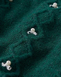 Girls Faux Pearl Cable Knit Sweater Dress