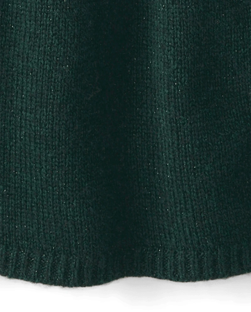 Girls Faux Pearl Cable Knit Sweater Dress