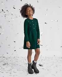 Girls Faux Pearl Cable Knit Sweater Dress