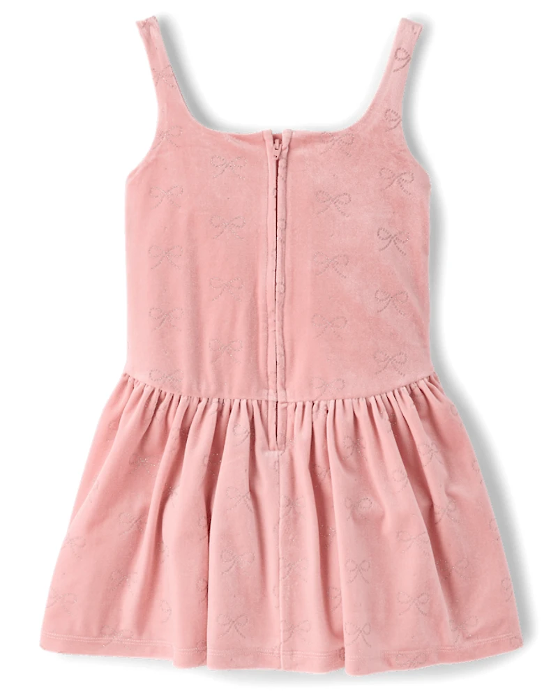 Robe en velours à nœud pailleté pour fille, coupe ajustée et évasée