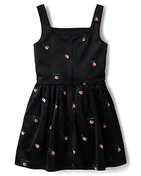 Girls Embroidered Floral Velour V-Waist Dress