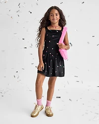 Girls Embroidered Floral Velour V-Waist Dress
