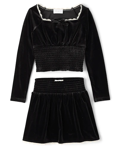 Girls Smocked Velour 2-Piece Outfit Set