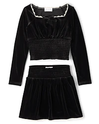 Girls Smocked Velour 2-Piece Outfit Set