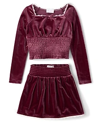 Girls Smocked Velour 2-Piece Outfit Set