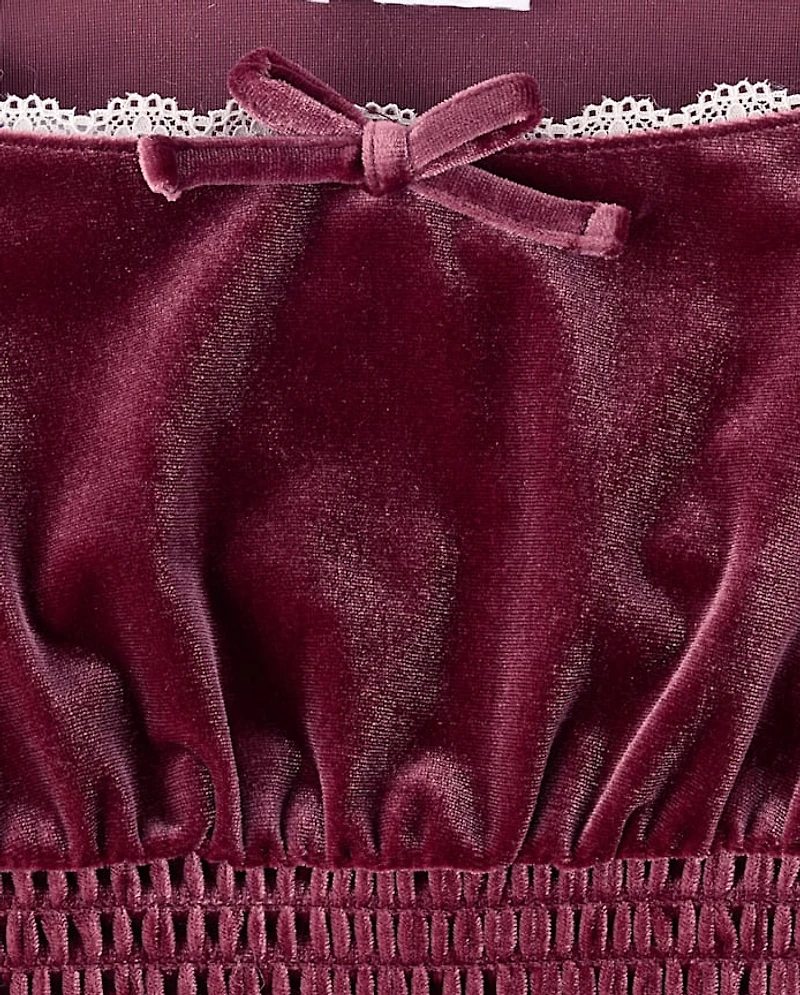 Girls Smocked Velour 2-Piece Outfit Set