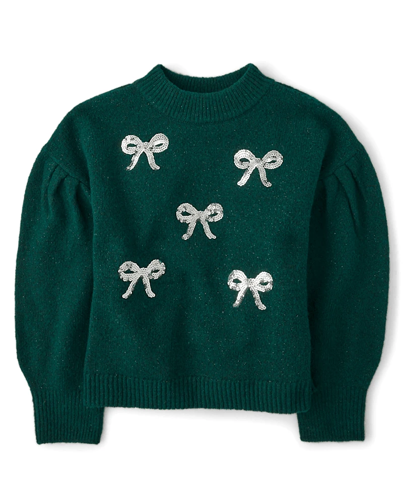 Girls Sequin Bow Sweater