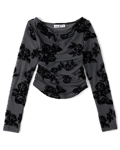Tween Girls Mesh Cowl Neck Top