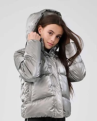 Doudoune mi-épaisse à doublure en microfibre brillante pour filles