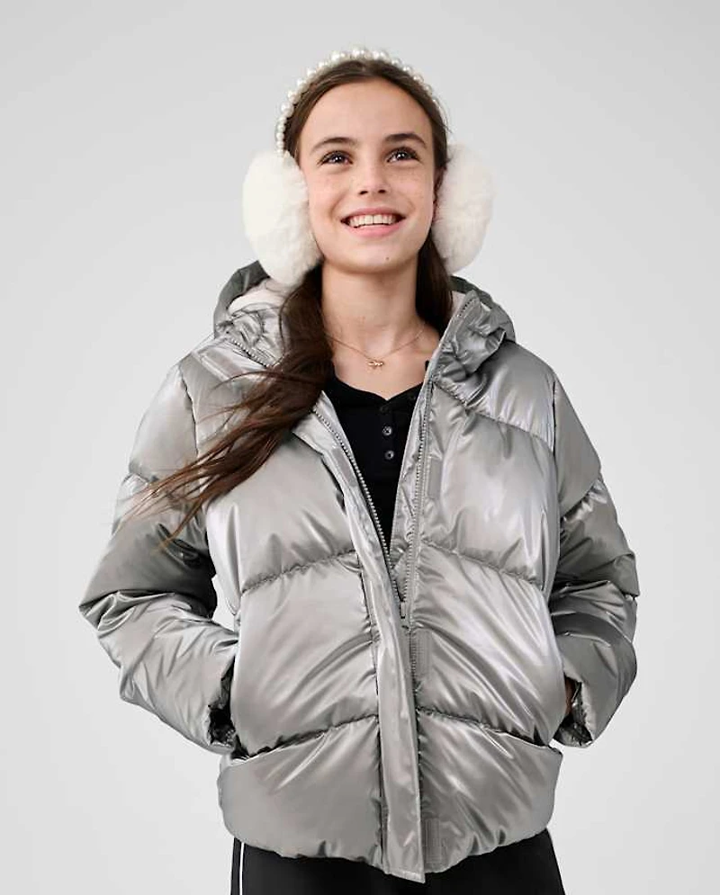 Doudoune mi-épaisse à doublure en microfibre brillante pour filles