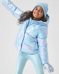 Doudoune irisée mi-lourde doublée en microfibre polaire pour filles