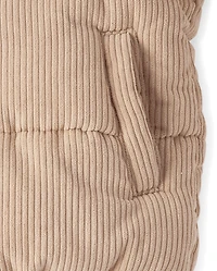 Girls Ribbed Corduroy Midweight Microfleece Lined Puffer Jacket