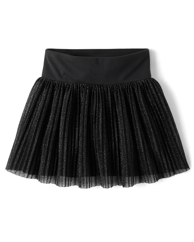 Girls Shimmer Pleated Mesh Skort