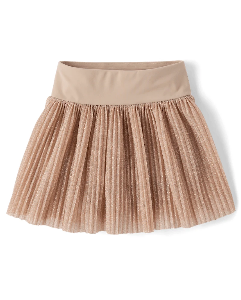 Girls Shimmer Pleated Mesh Skort