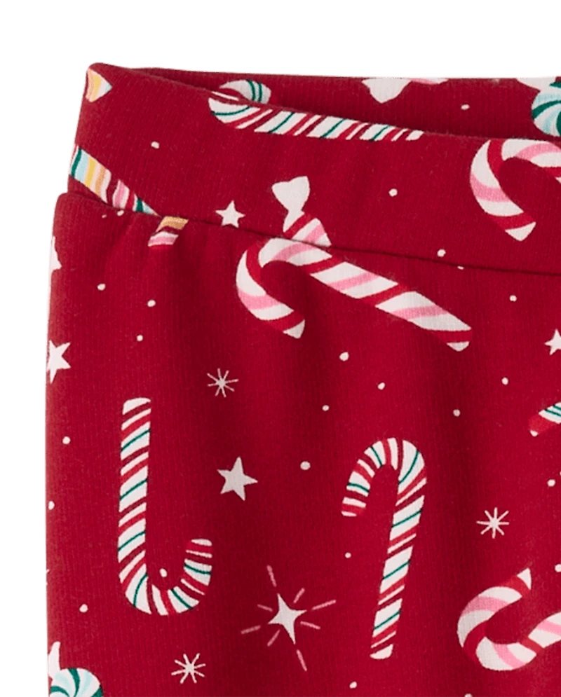 Girls Candy Cane Winter Warm Leggings