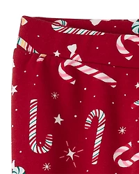 Girls Candy Cane Winter Warm Leggings