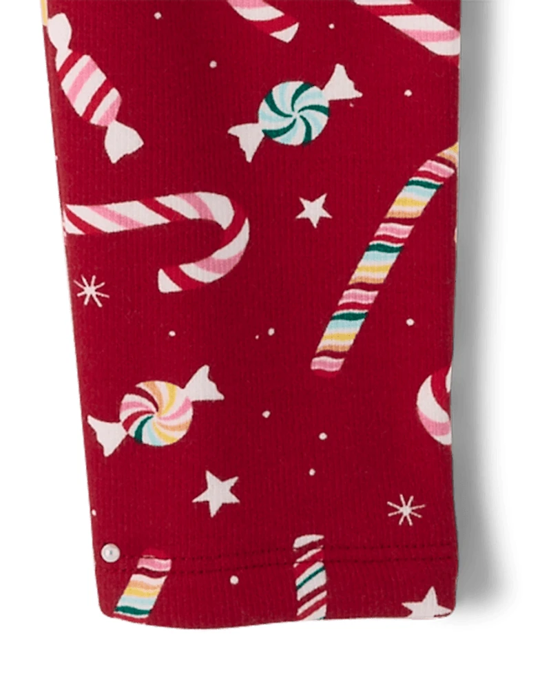 Girls Candy Cane Winter Warm Leggings