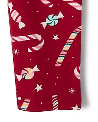 Girls Candy Cane Winter Warm Leggings