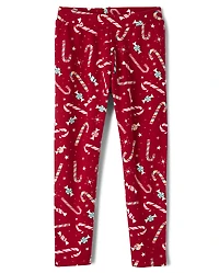 Girls Candy Cane Winter Warm Leggings