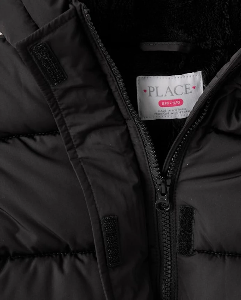 Doudoune longue épaisse doublée de fausse fourrure pour filles