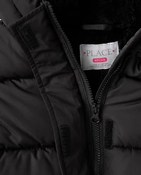 Doudoune longue épaisse doublée de fausse fourrure pour filles