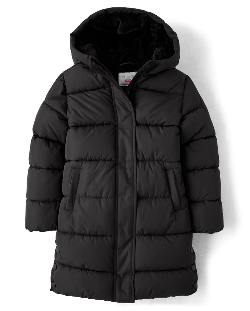 Doudoune longue épaisse doublée de fausse fourrure pour filles