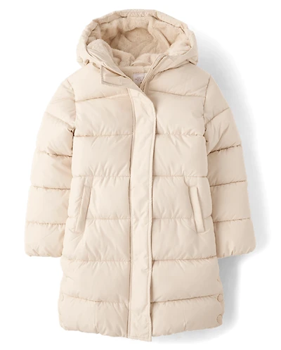 Girls Heavyweight Faux Fur Lined Long Puffer Jacket